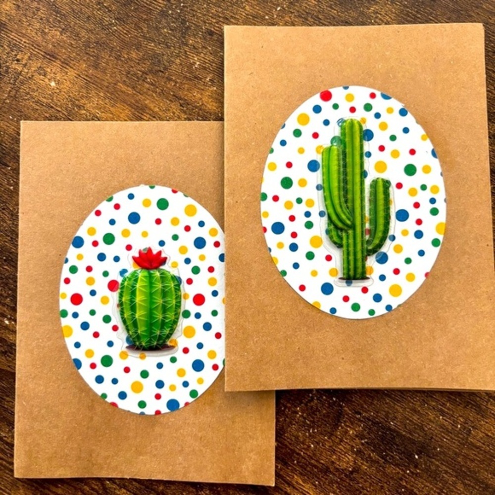 2 Handmade 3D Cactus Cards with Envelopes, NWT